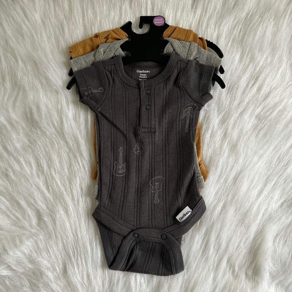 Gerber‎ Bodysuits Baby Boys Size Preemie Guitar Music Outfits Three Piece Cotton
